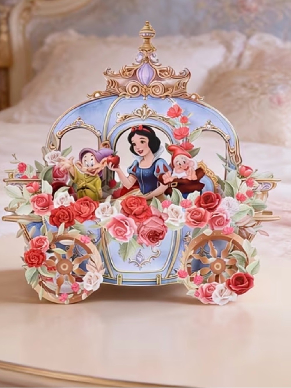 Snow White and Dwarfs Floral Carriage Pop Up Card